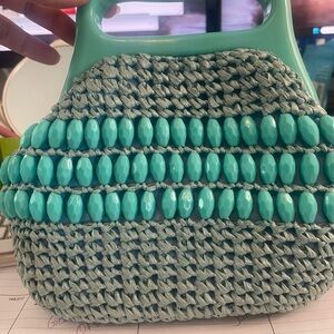 Vintage 1960 Blue Raffia Clutch